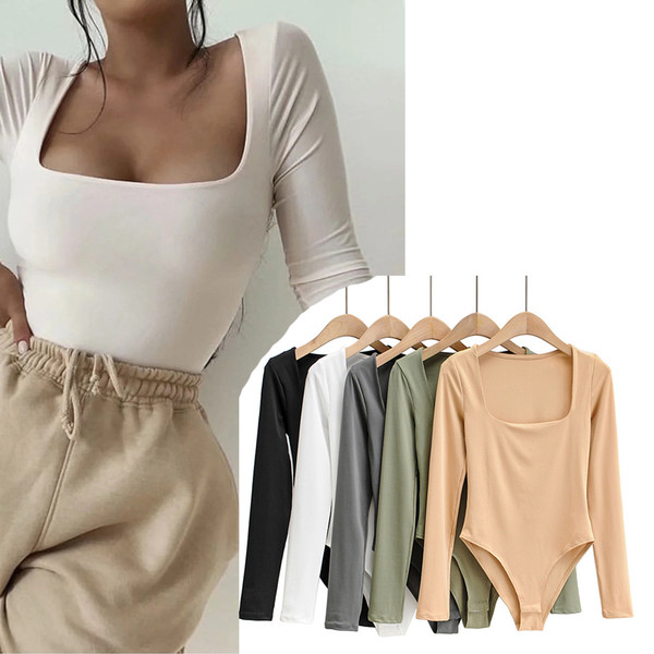 Női napi body négyszögletes nyakkivágással és hosszú ujjal