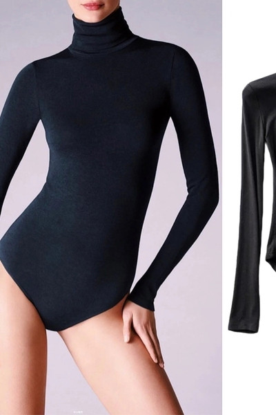 Modern női body magas gallérral és hosszú ujjakkal több színben