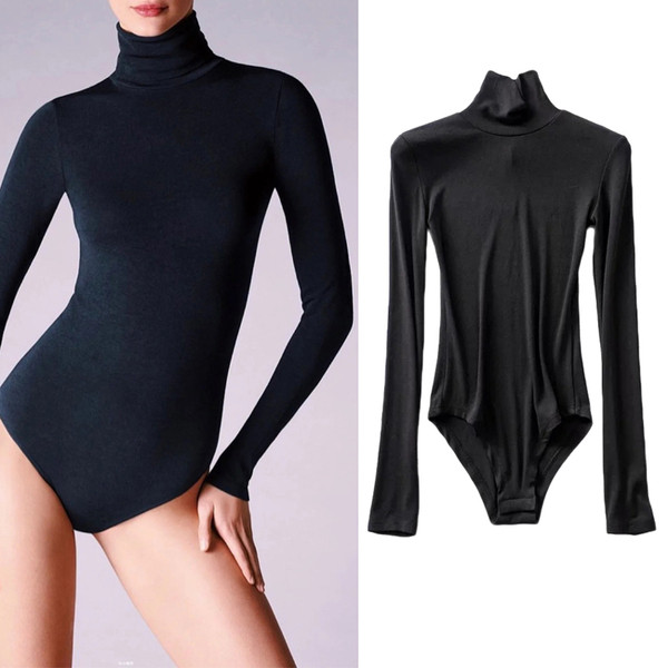 Modern női body magas gallérral és hosszú ujjakkal több színben