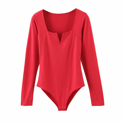  Κορμάκι με τετράγωνο ντεκολτέ και μακριά μανίκια