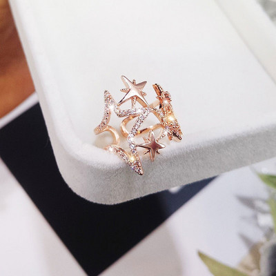 Γυναικείο φαρδύ δαχτυλίδι με αστέρια και διακοσμητικές πέτρες