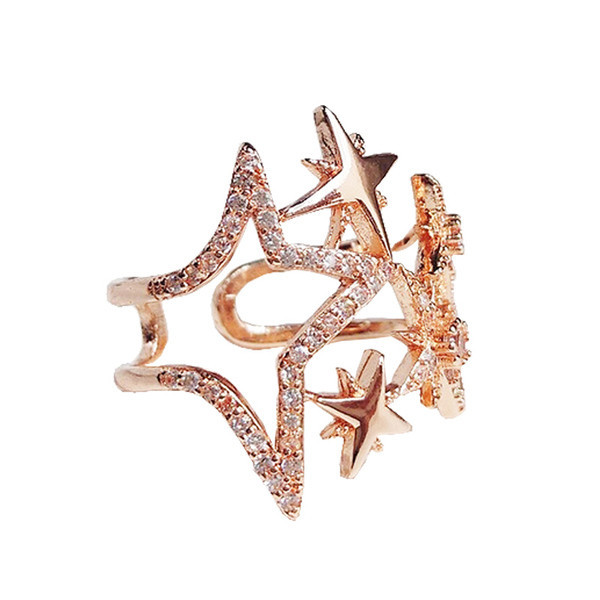 Γυναικείο φαρδύ δαχτυλίδι με αστέρια και διακοσμητικές πέτρες