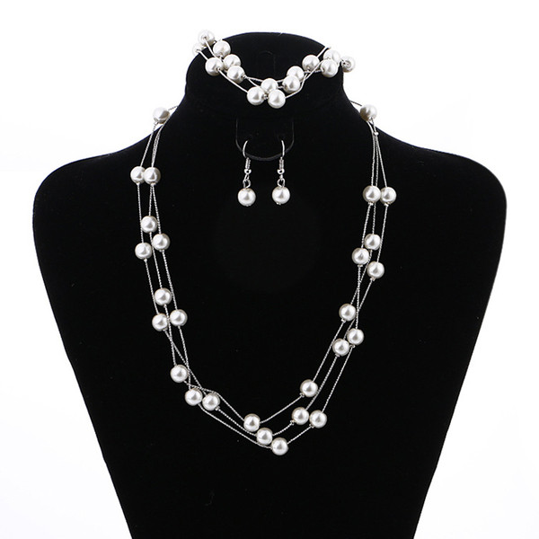 Модерен комплект от колие, гривна и обеци с декоративни перли