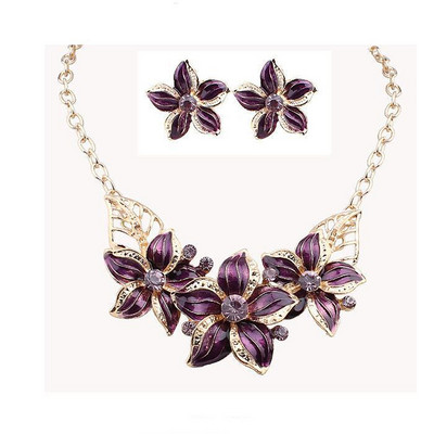 Модерен дамски комплект от колие и обеци с декоративни камъни