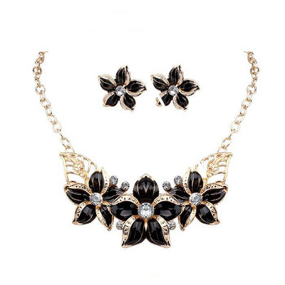 Модерен дамски комплект от колие и обеци с декоративни камъни