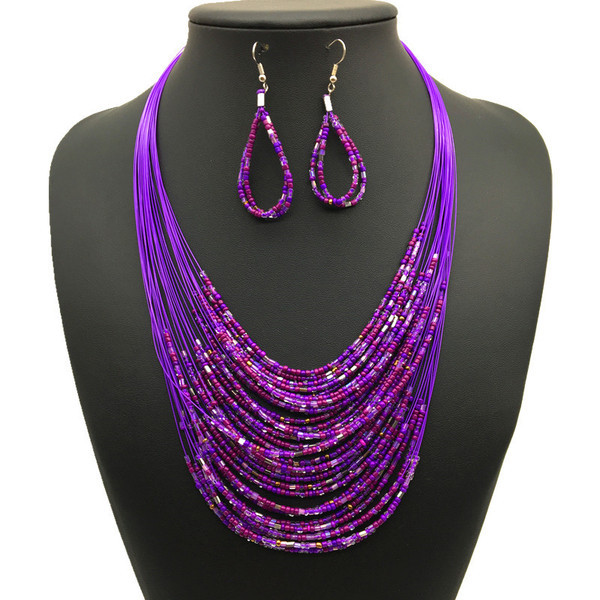 Ежедневен дамски комплект от колие и дълги обици