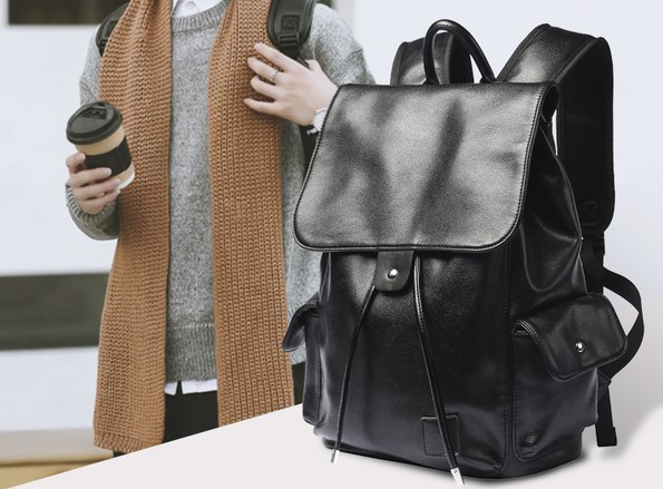 Нов модел мъжка раница от еко кожа със странични джобове