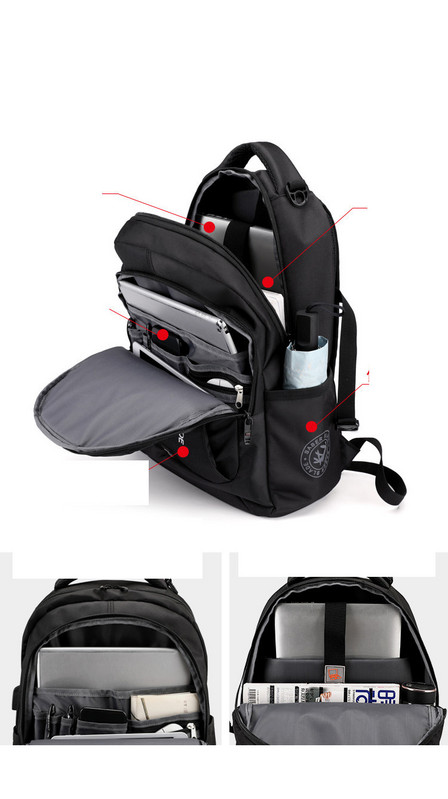 Нов модел мъжка раница в черен цвят с джобове