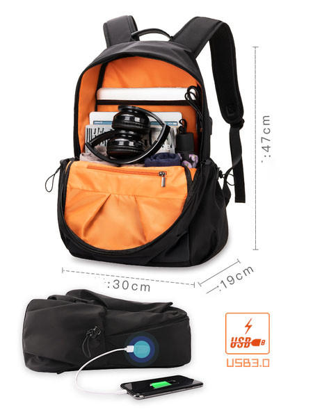 Мъжка черна раница с цип-изчистен модел