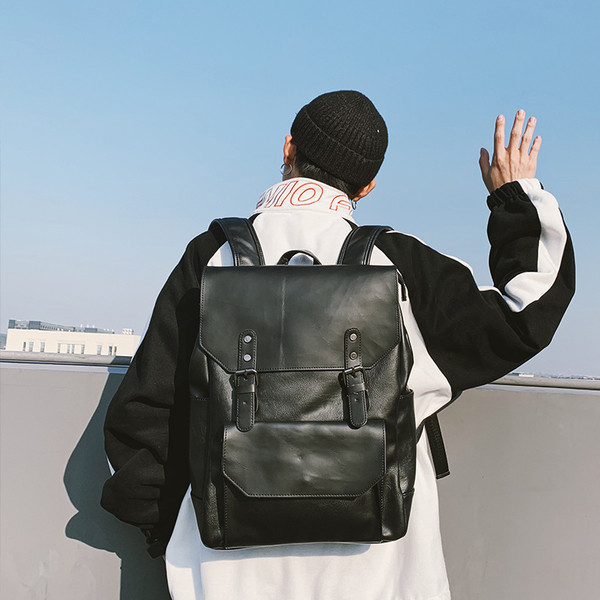 Мъжка модерна раници от еко кожа с преден джоб