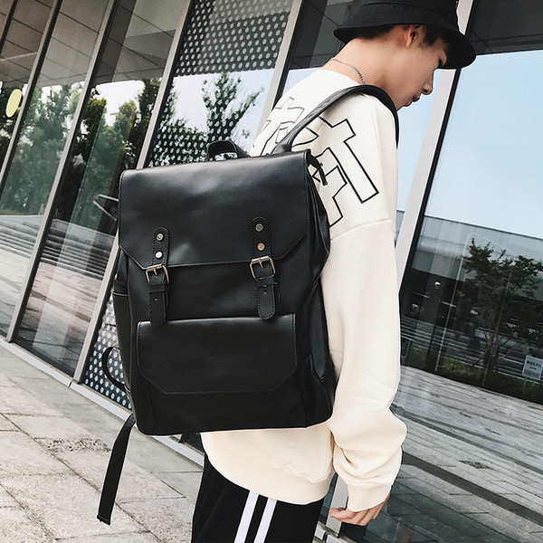 Мъжка модерна раници от еко кожа с преден джоб