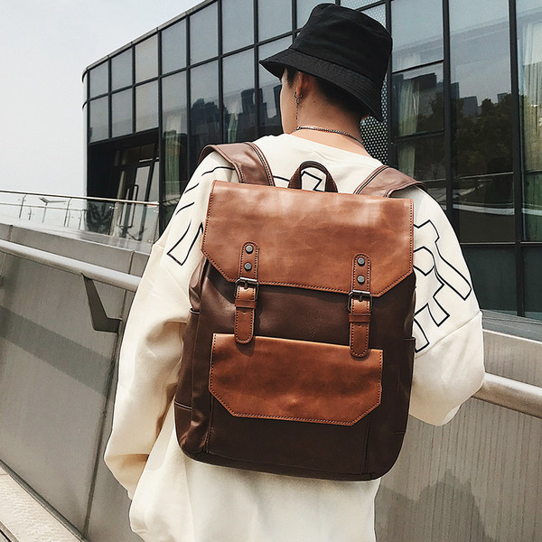 Мъжка модерна раници от еко кожа с преден джоб