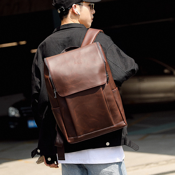 Модерна мъжка раници от еко кожа с ципове