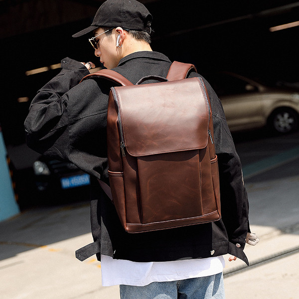 Модерна мъжка раници от еко кожа с ципове