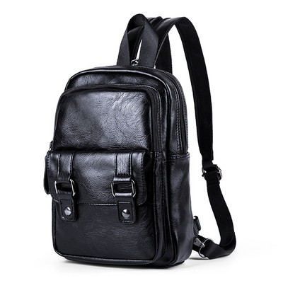 Мъжка ежедневна кожена раница с цип в черен цвят