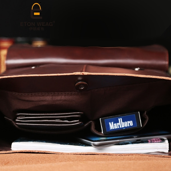 Нов модел кожена мъжка раница в кафяв цвят 