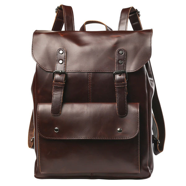 Нов модел кожена мъжка раница в кафяв цвят 