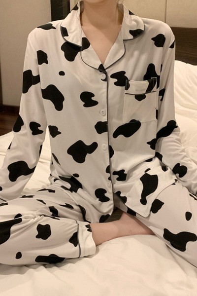 Дамска актуална пижама с животински принт и джоб в два модела