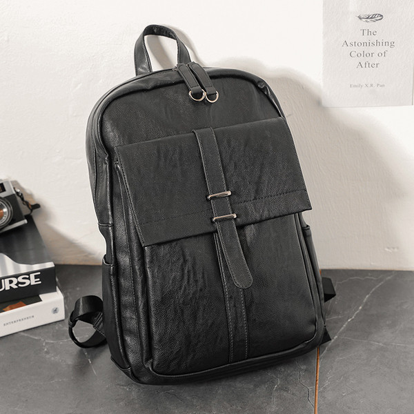 Ежедневна мъжка раница от еко кожа в черен цвят