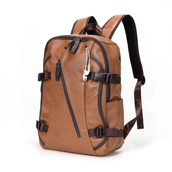 Мъжка раница в кафяв цвят от еко кожа с цип