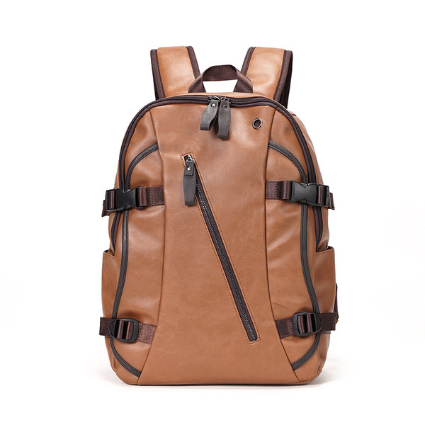 Мъжка раница в кафяв цвят от еко кожа с цип