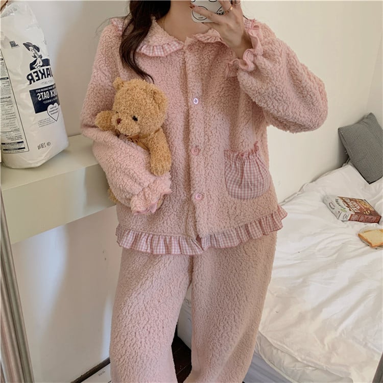 Дамска модерна пижама от дълъг панталон и блуза с джобове