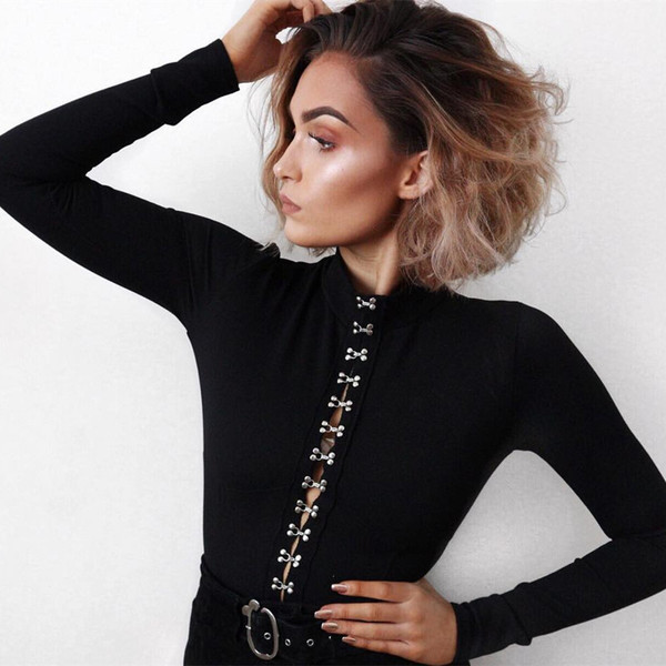 Body de dama modern cu maneci lungi si detalii metalice