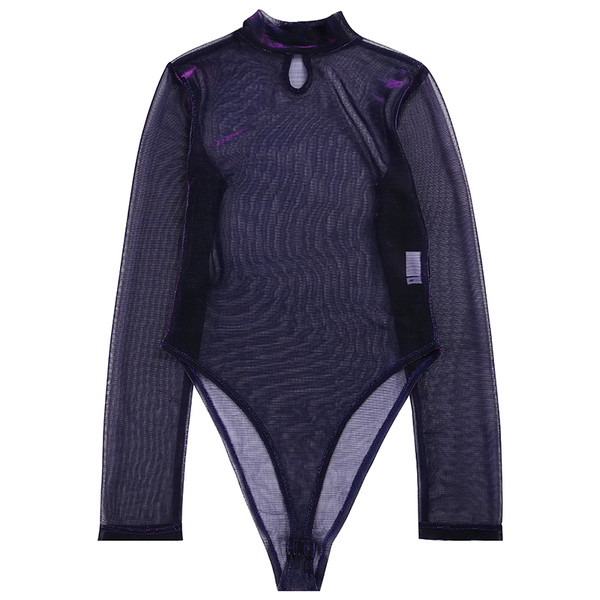 Body de dama din tul cu guler inalt de culoare neagra