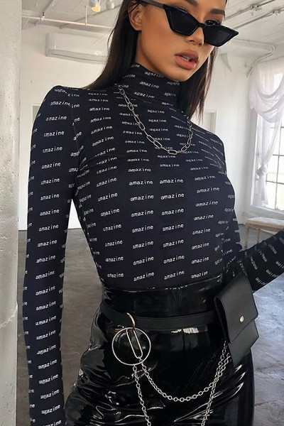 Body de dama modern cu guler inalt de culoare neagra