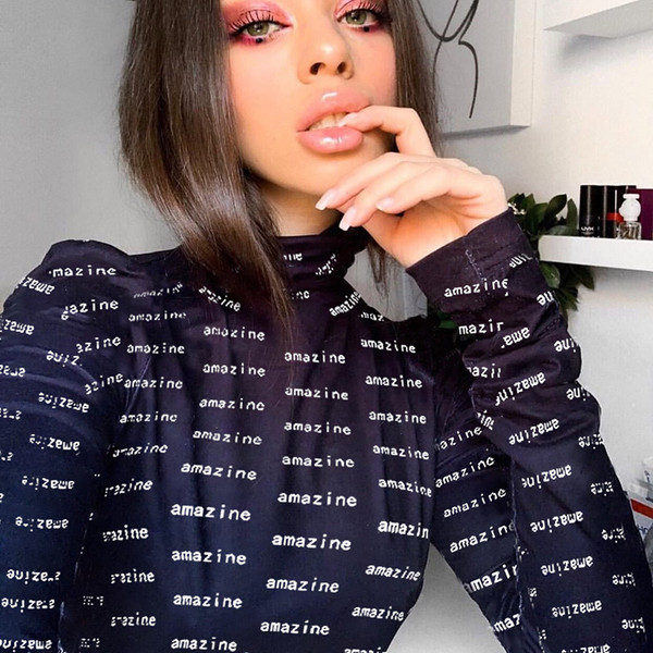 Body de dama modern cu guler inalt de culoare neagra