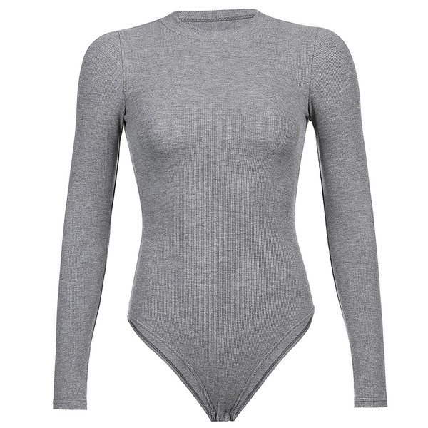 Γυναικείο κορμάκι με οβάλ λαιμόκοψη και μακριά μανίκια σε γκρι και μαύρο χρώμα