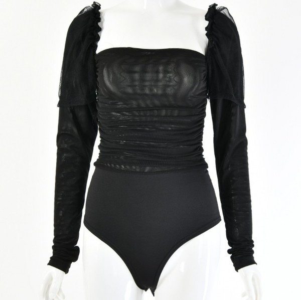 Дамско мрежесто боди с квадратно деколте