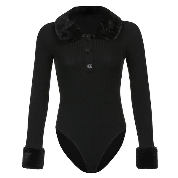 Нов модел дамско боди в черен цвят с пух