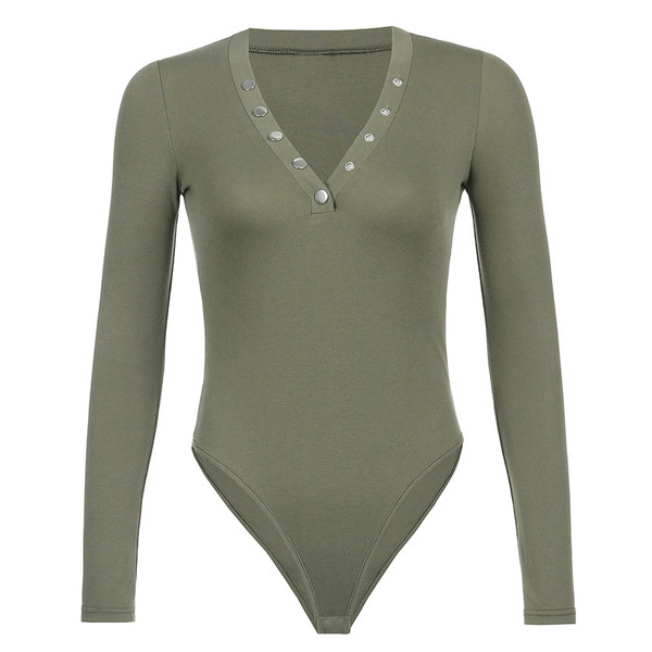 Corp de damă cu nasturi și decolteu adânc în verde