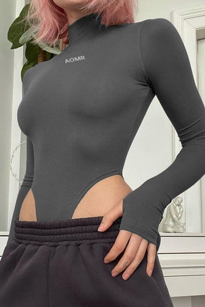 Γυναικείο μοντέρνο κορμάκι  με ψηλό κολάρο σε γκρι χρώμα