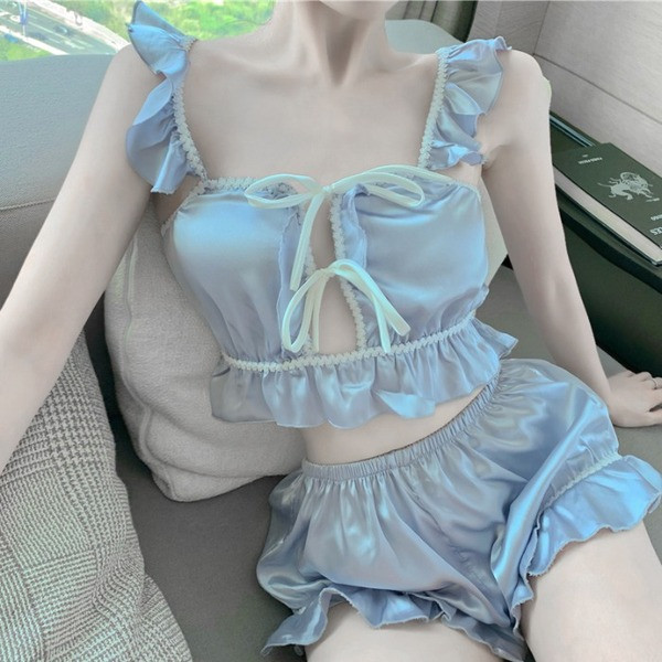 Актуална дамска къса пижама с връзки