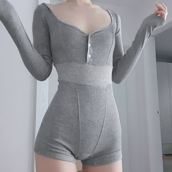 Body de dama de zi cu zi in gri cu nasturi si maneci lungi