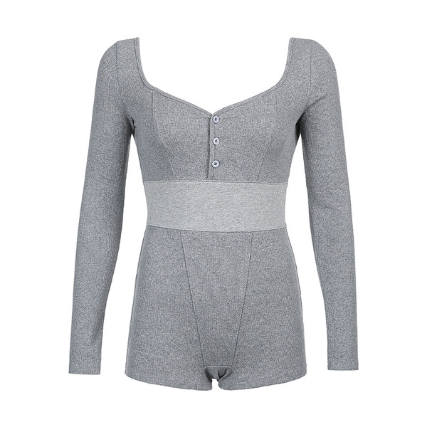 Body de dama de zi cu zi in gri cu nasturi si maneci lungi