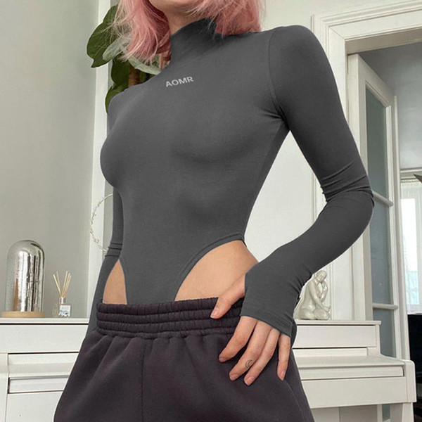 Μοντέρνο γυναικείο κορμάκι με χαμηλό κολάρο  σε γκρι χρώμα