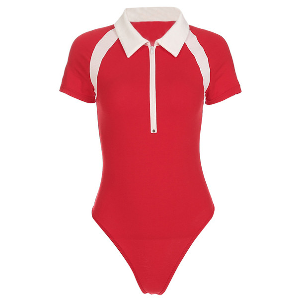 Model nou de body dama cu guler si fermoar de culoare rosie