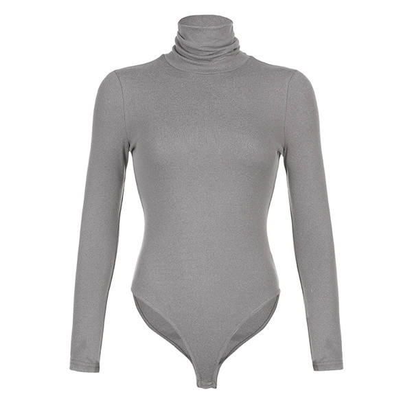 Body de damă cu guler înalt și mâneci lungi de culoare gri