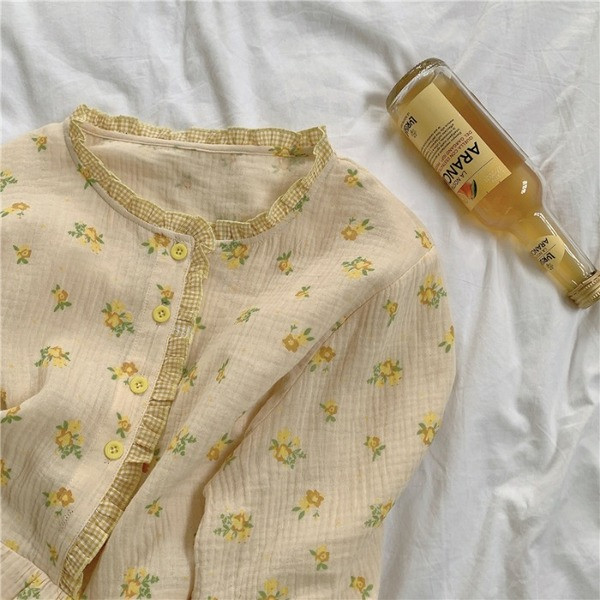 Cămașă de noapte lungă de damă cu model floral și decolteu rotund