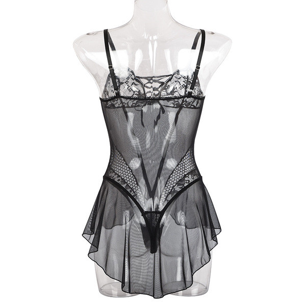 Body de dama elegant din dantela cu cravate in negru