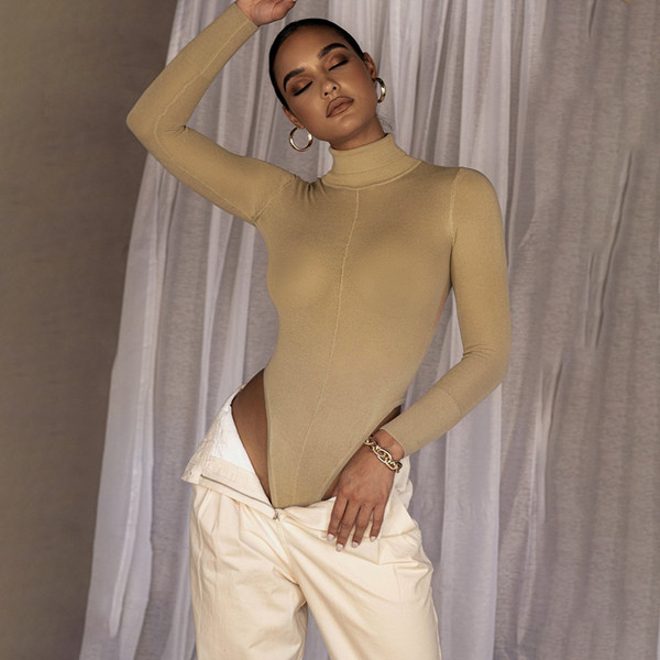 Body de dama monocolor cu guler inalt