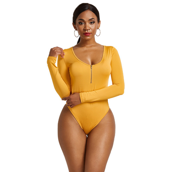 Μοντέρνο γυναικείο κορμάκι με φερμουάρ και οβάλ λαιμόκοψη σε διάφορα χρώματα