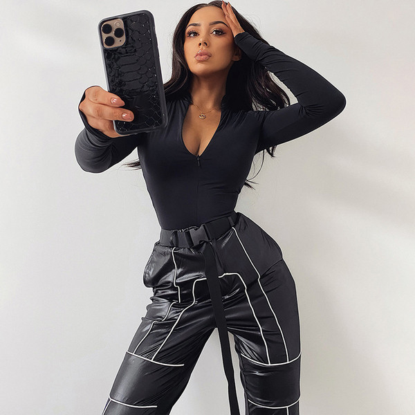 Νέο μοντέλο γυναικείο κορμάκι με φερμουάρ και μακριά μανίκια