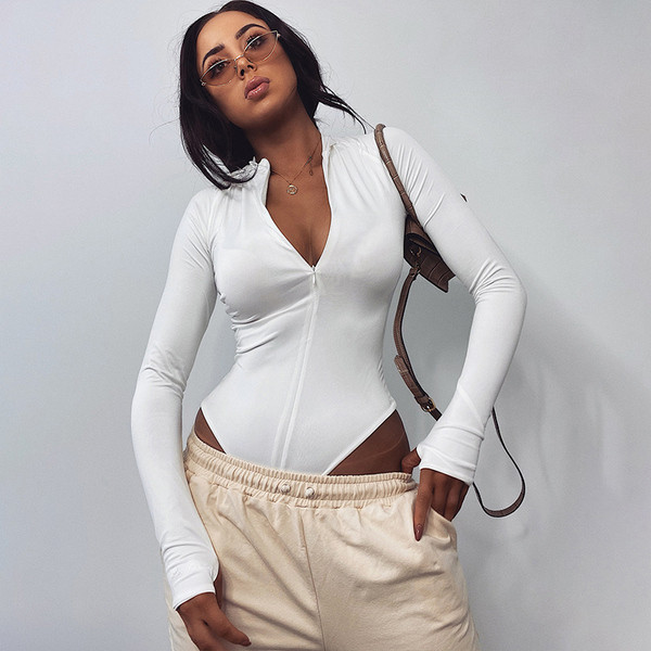 Νέο μοντέλο γυναικείο κορμάκι με φερμουάρ και μακριά μανίκια