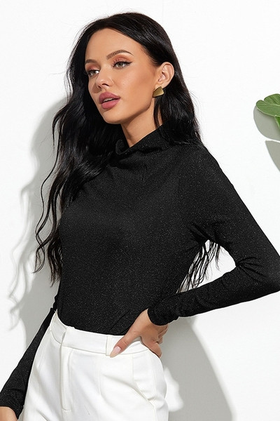 Body de zi cu zi pentru femei cu guler înalt în negru