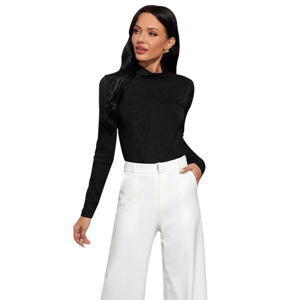 Body de zi cu zi pentru femei cu guler înalt în negru