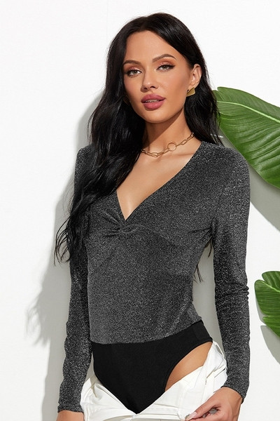 Corp zilnic de femei cu decolteu spitz și efect strălucitor